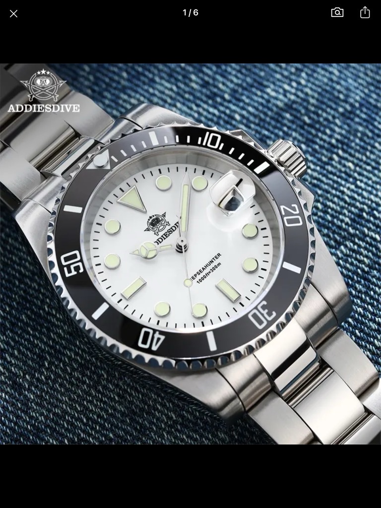 New Addiesdive Stainless Steel Dive Watch White Dial Black Bezel New Addiesdive Stainless Steel Dive Watch White Dial Black Bezel